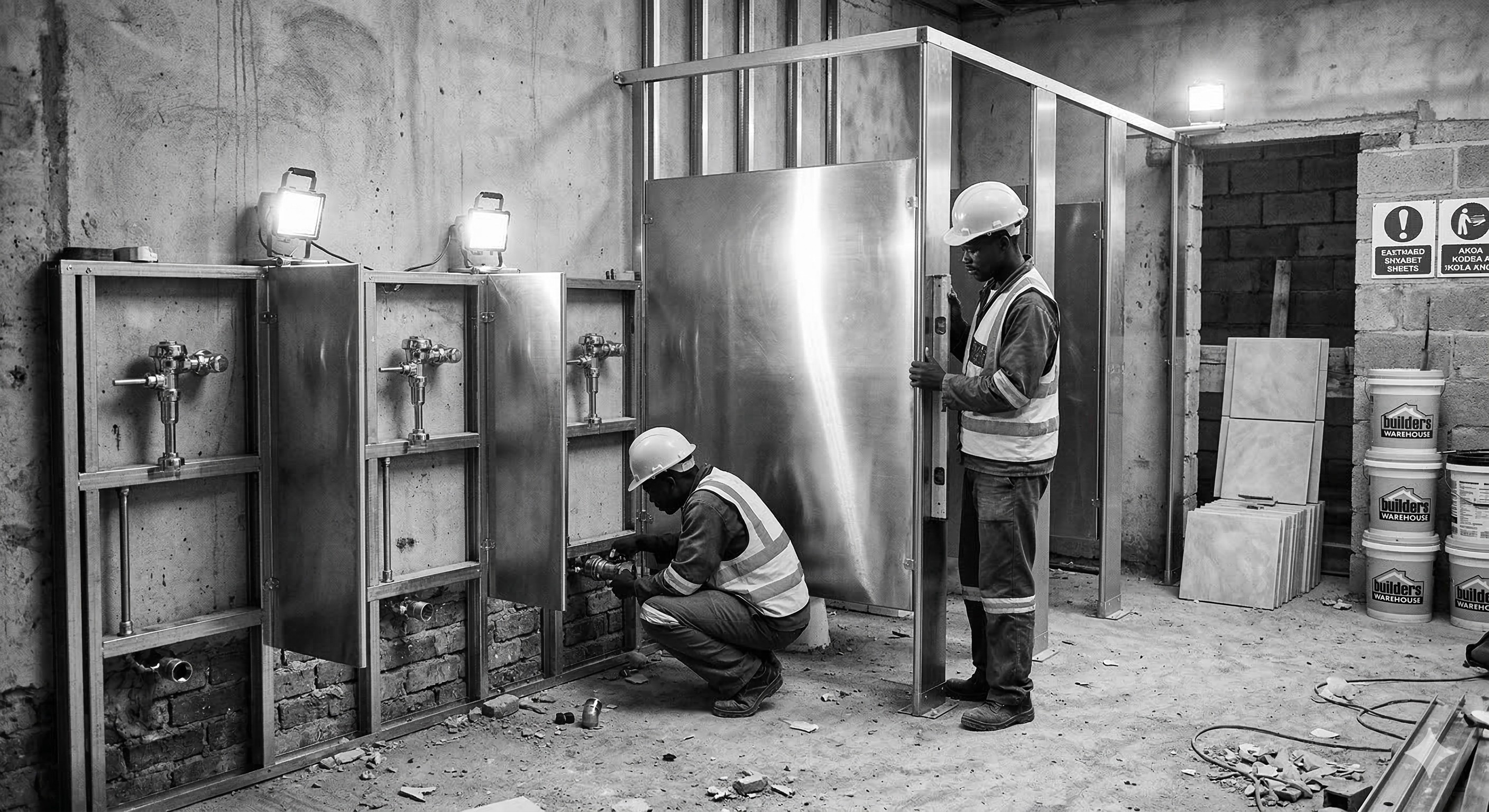 Construction worker on a platform at an active building site