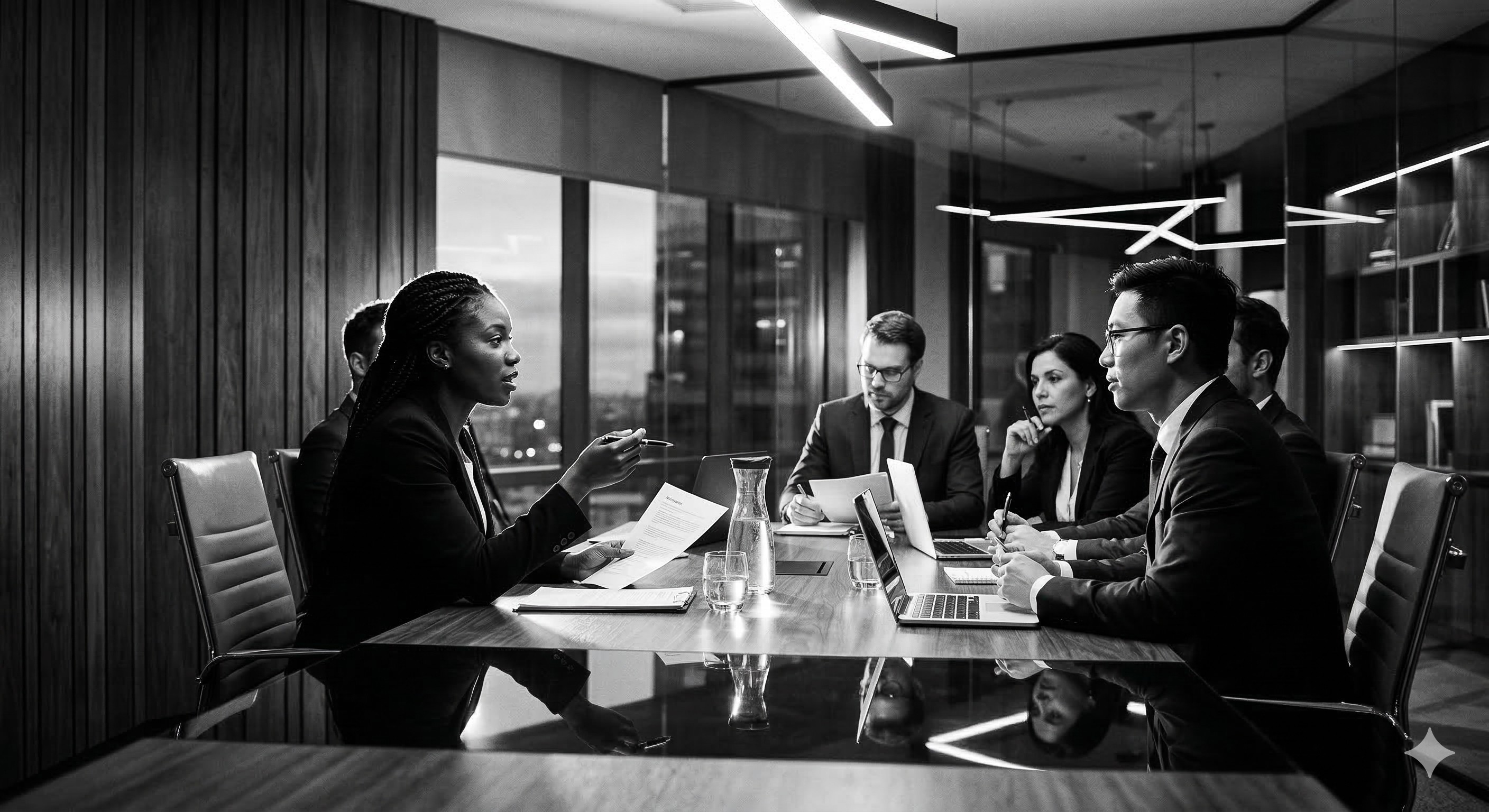 Professional team meeting in a modern office boardroom